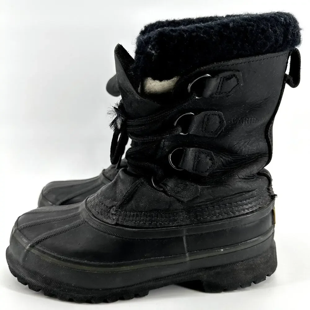 Sorel Badger Duck Snow Boots Shearling Liners Lace Up Winter Outdoor Black 6